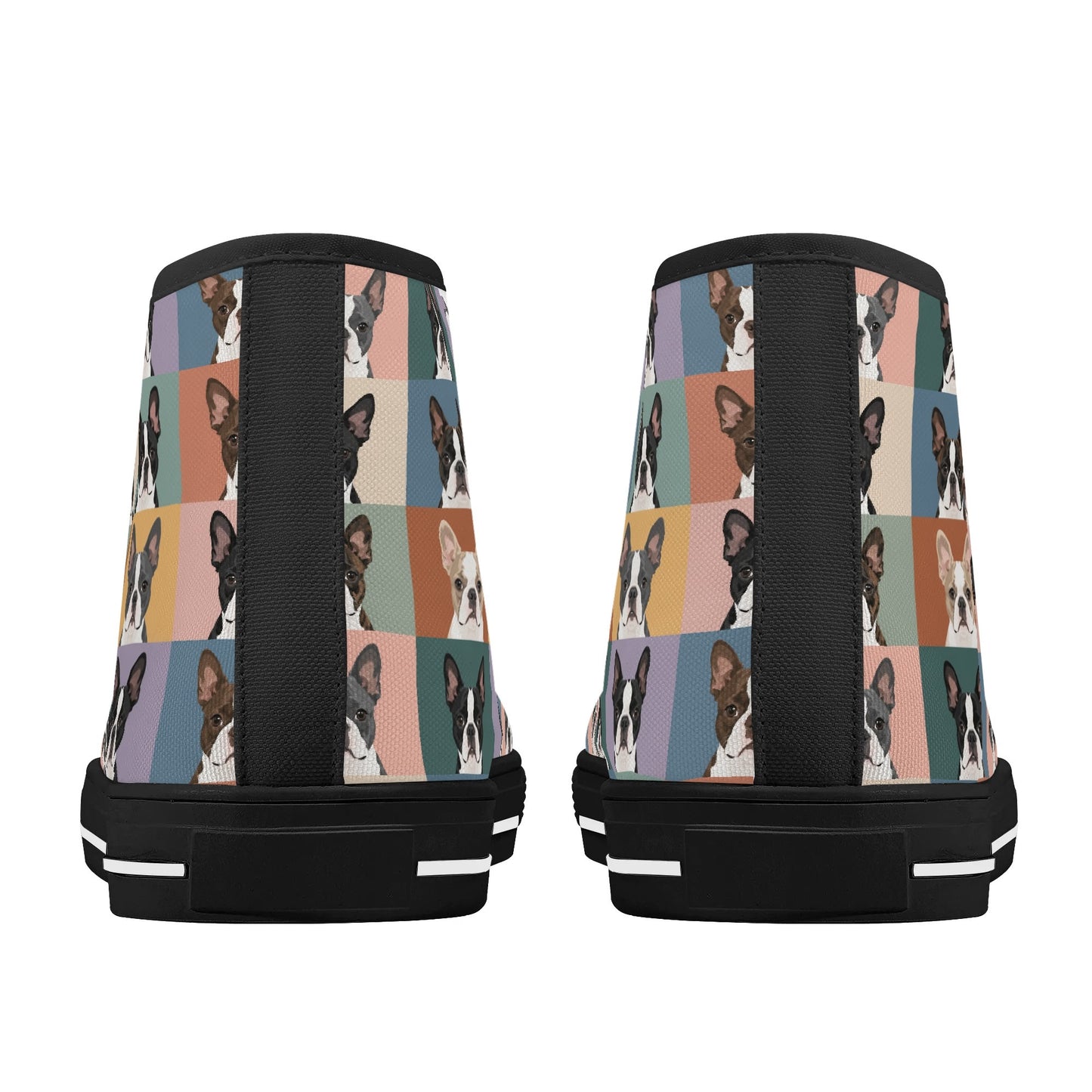 Pop Art Style Colored Boston Terriers Modern Tiles Pattern Unisex Rubber High Top Canvas Shoes .