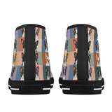 Pop Art Style Colored Boston Terriers Modern Tiles Pattern Unisex Rubber High Top Canvas Shoes .
