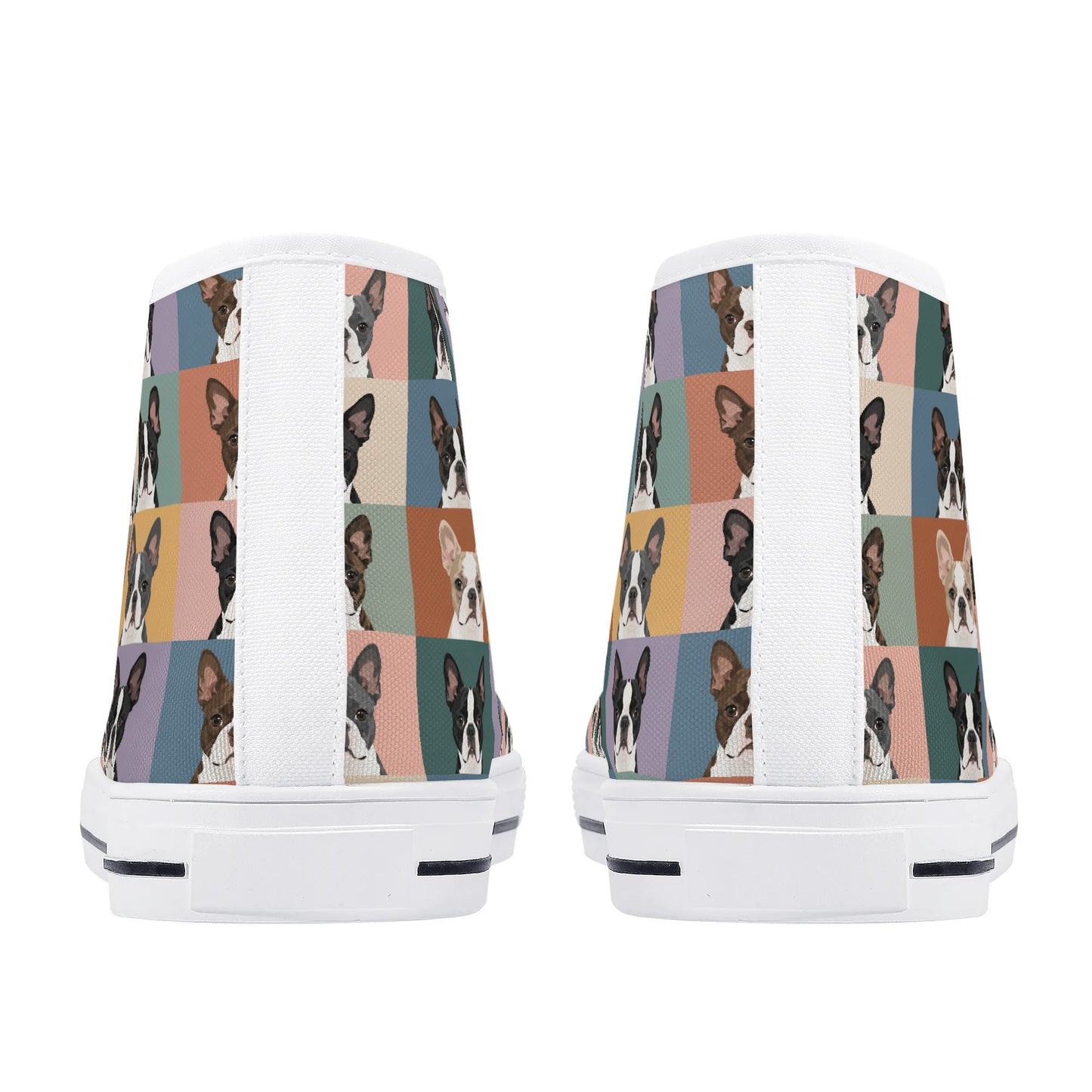 Pop Art Style Colored Boston Terriers Modern Tiles Pattern Unisex Rubber High Top Canvas Shoes .