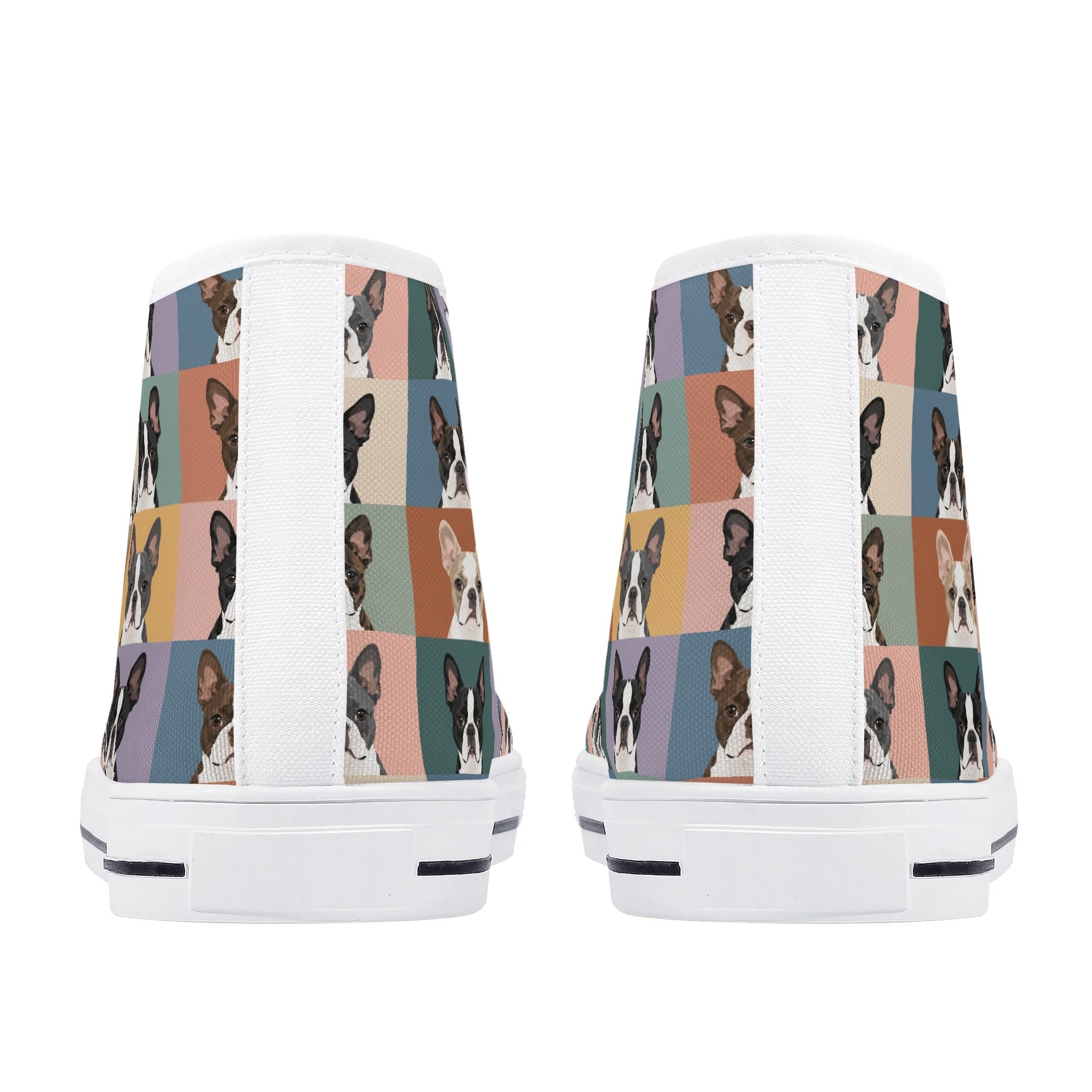Pop Art Style Colored Boston Terriers Modern Tiles Pattern Unisex Rubber High Top Canvas Shoes .
