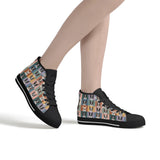 Pop Art Style Colored Boston Terriers Modern Tiles Pattern Unisex Rubber High Top Canvas Shoes .