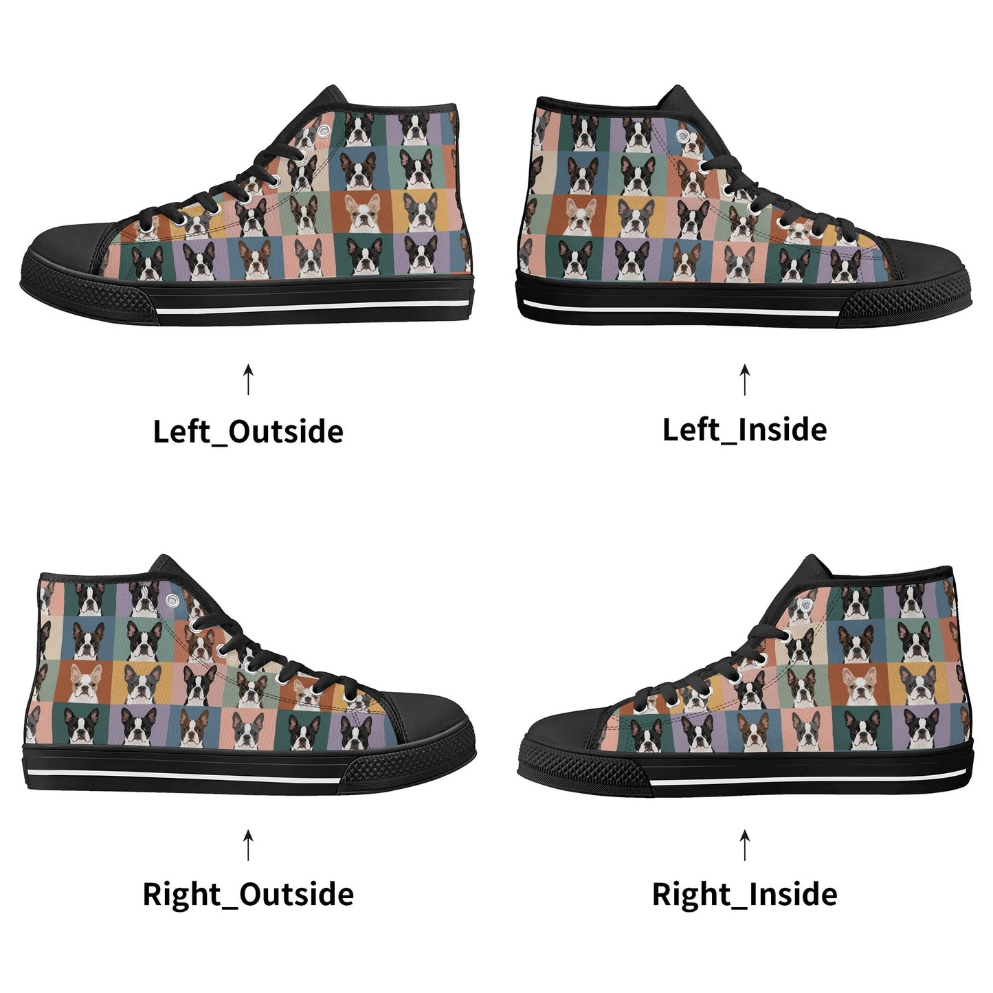 Pop Art Style Colored Boston Terriers Modern Tiles Pattern Unisex Rubber High Top Canvas Shoes .