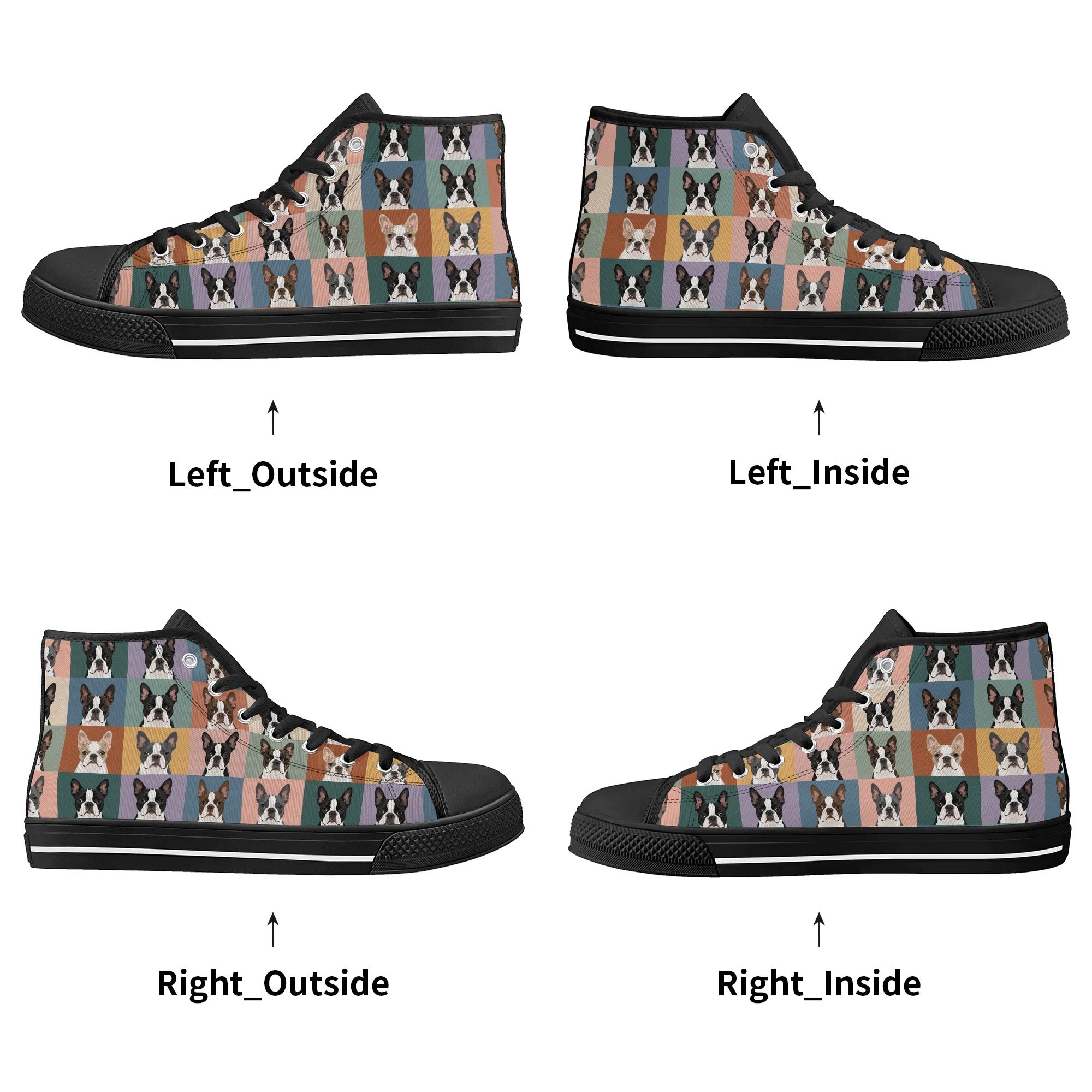 Pop Art Style Colored Boston Terriers Modern Tiles Pattern Unisex Rubber High Top Canvas Shoes .