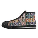 Pop Art Style Colored Boston Terriers Modern Tiles Pattern Unisex Rubber High Top Canvas Shoes .