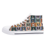Pop Art Style Colored Boston Terriers Modern Tiles Pattern Unisex Rubber High Top Canvas Shoes .