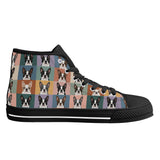 Pop Art Style Colored Boston Terriers Modern Tiles Pattern Unisex Rubber High Top Canvas Shoes .