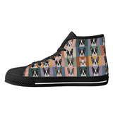 Pop Art Style Colored Boston Terriers Modern Tiles Pattern Unisex Rubber High Top Canvas Shoes .