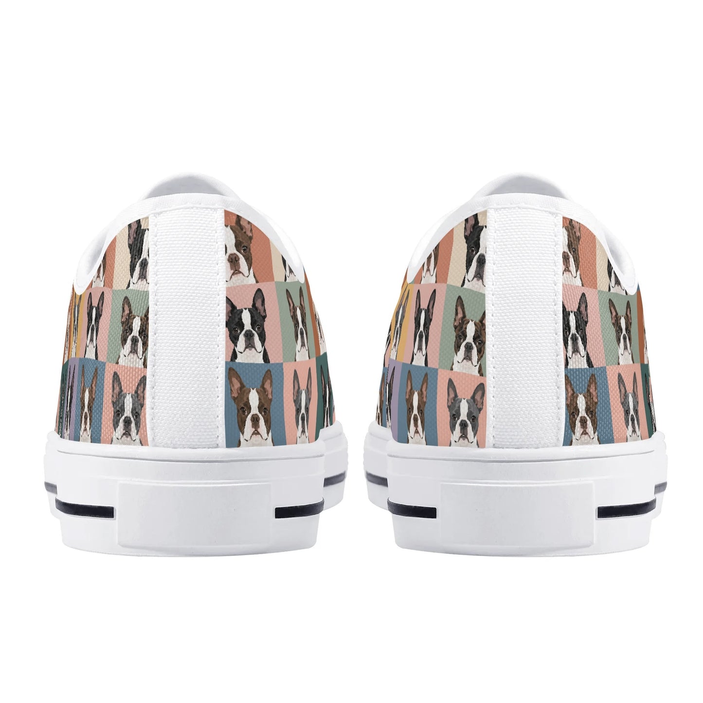 Pop Art Style Colored Boston Terriers Modern Tiles Pattern Unisex Rubber Low Top Canvas Shoes .