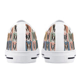 Pop Art Style Colored Boston Terriers Modern Tiles Pattern Unisex Rubber Low Top Canvas Shoes .