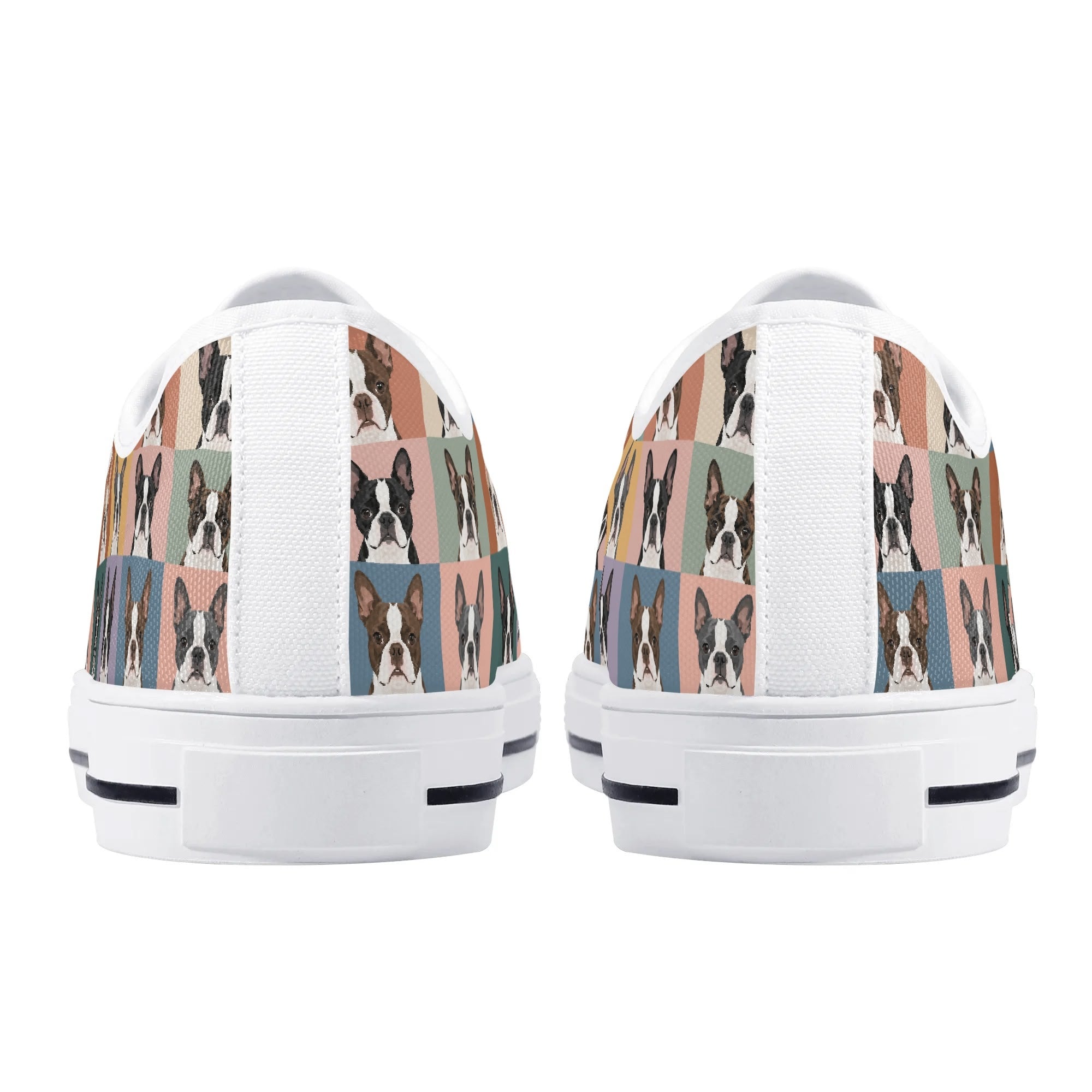 Pop Art Style Colored Boston Terriers Modern Tiles Pattern Unisex Rubber Low Top Canvas Shoes .