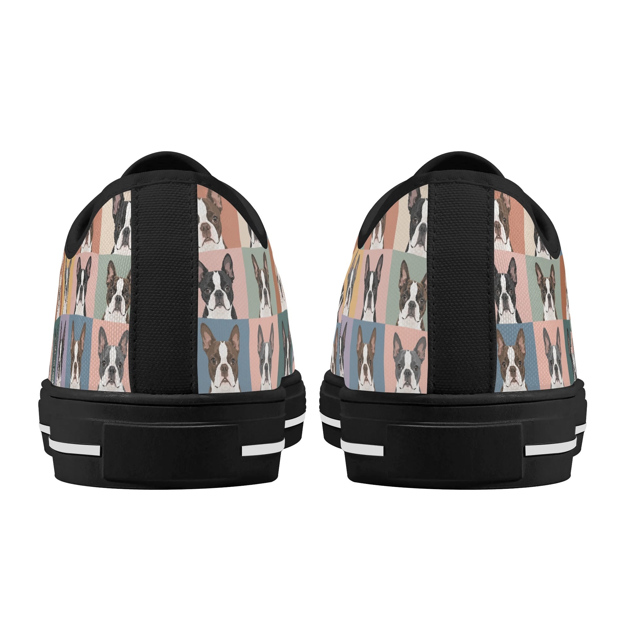 Pop Art Style Colored Boston Terriers Modern Tiles Pattern Unisex Rubber Low Top Canvas Shoes .