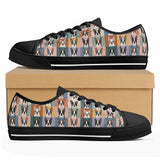 Pop Art Style Colored Boston Terriers Modern Tiles Pattern Unisex Rubber Low Top Canvas Shoes . Black