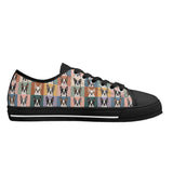 Pop Art Style Colored Boston Terriers Modern Tiles Pattern Unisex Rubber Low Top Canvas Shoes .