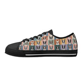 Pop Art Style Colored Boston Terriers Modern Tiles Pattern Unisex Rubber Low Top Canvas Shoes .