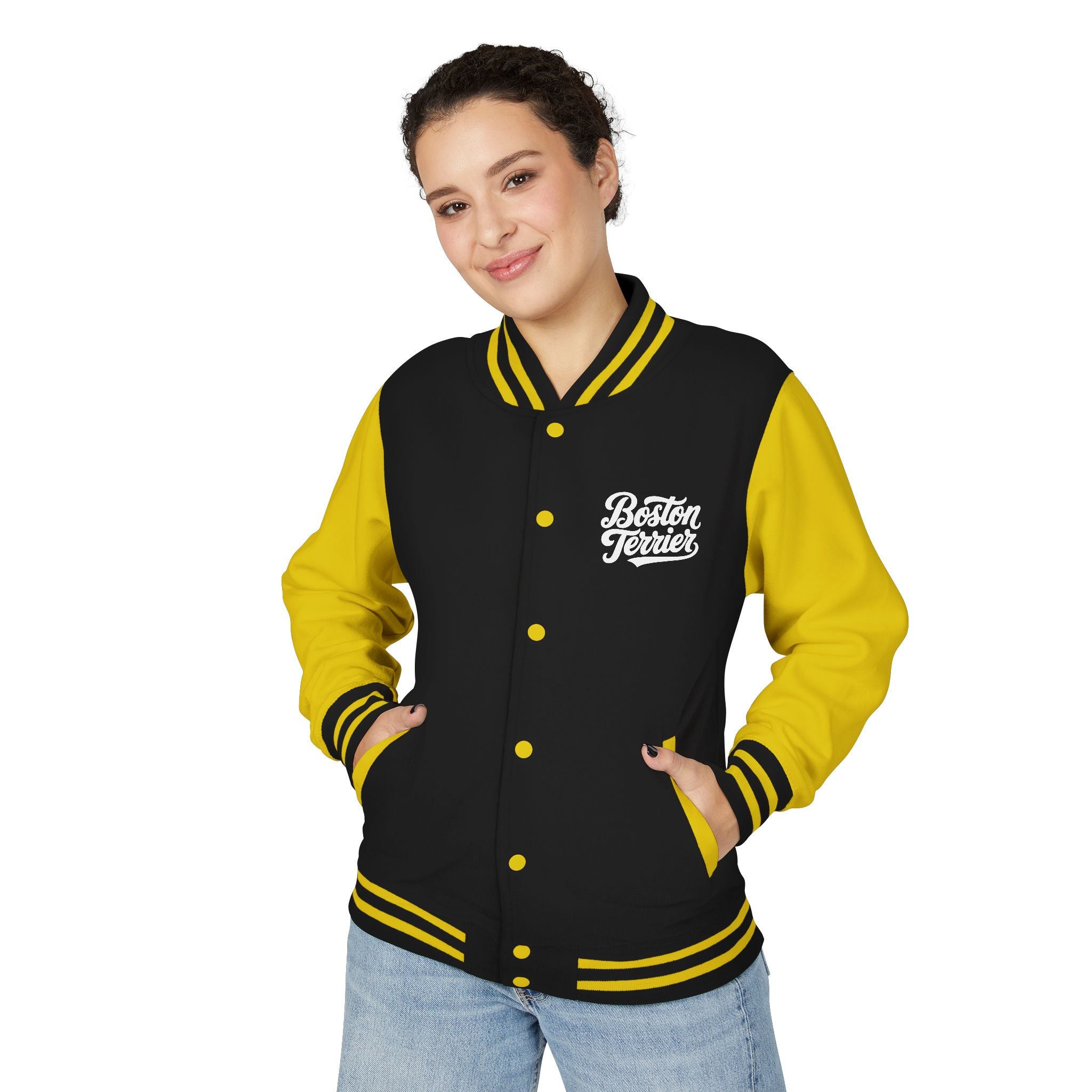 Boston Terrier Unisex Heavyweight Letterman Jacket - Stylish and Cozy
