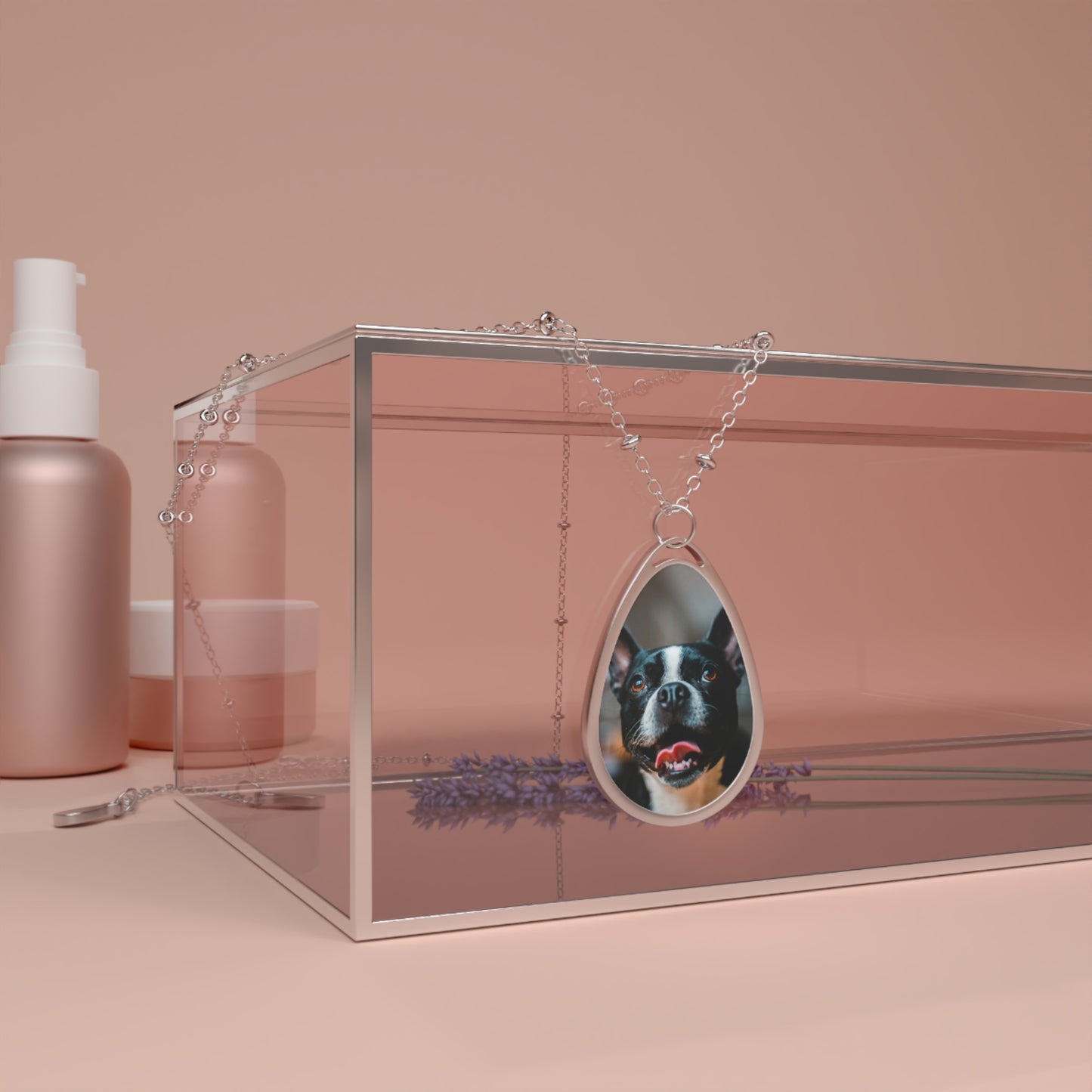 Personalized Oval Photo Necklace — Custom Pet Portrait Teardrop Pendant .