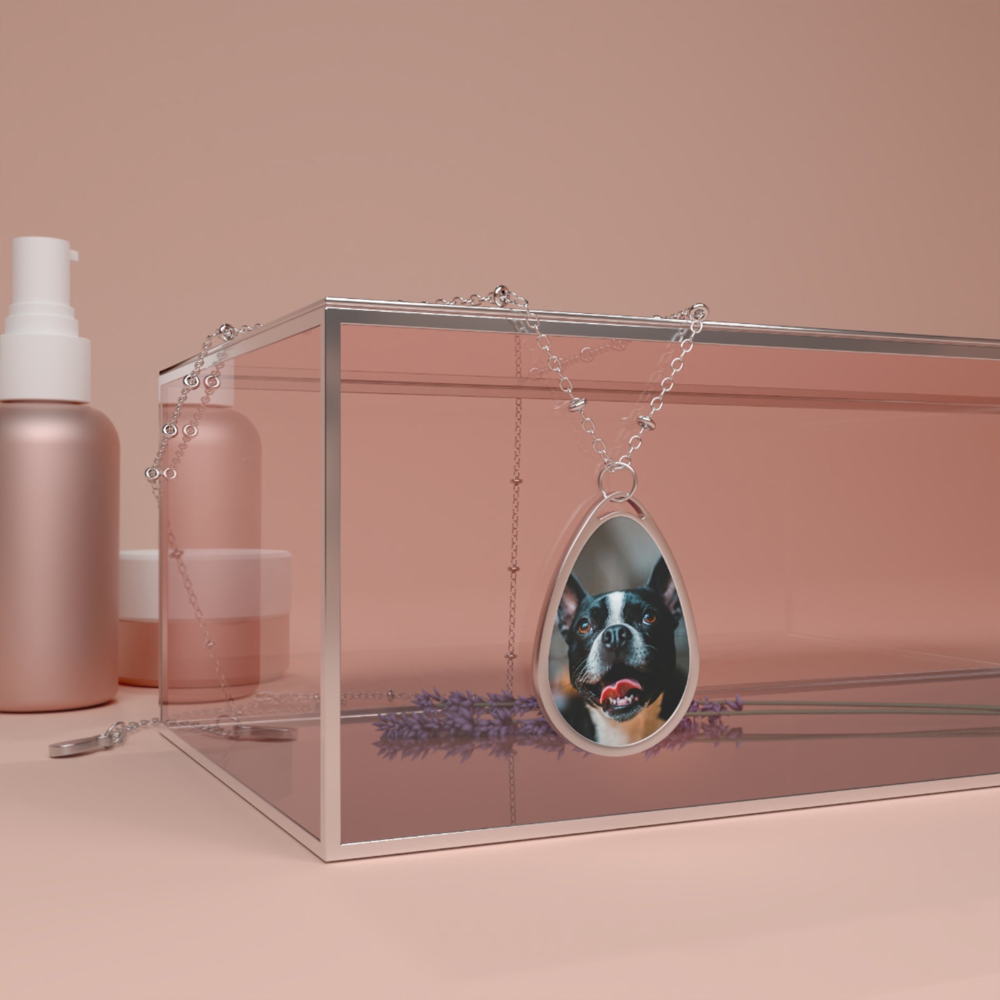 Personalized Oval Photo Necklace — Custom Pet Portrait Teardrop Pendant .