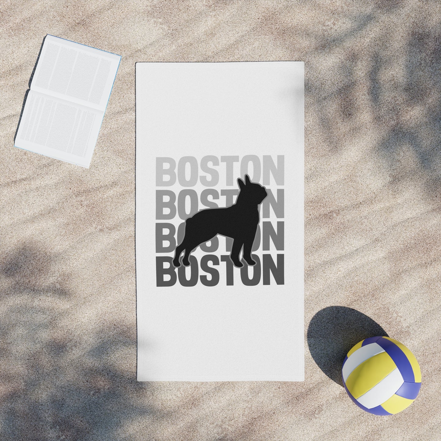 Boston Dog Beach Towel - White - Stylish and Fun Summer Accessory