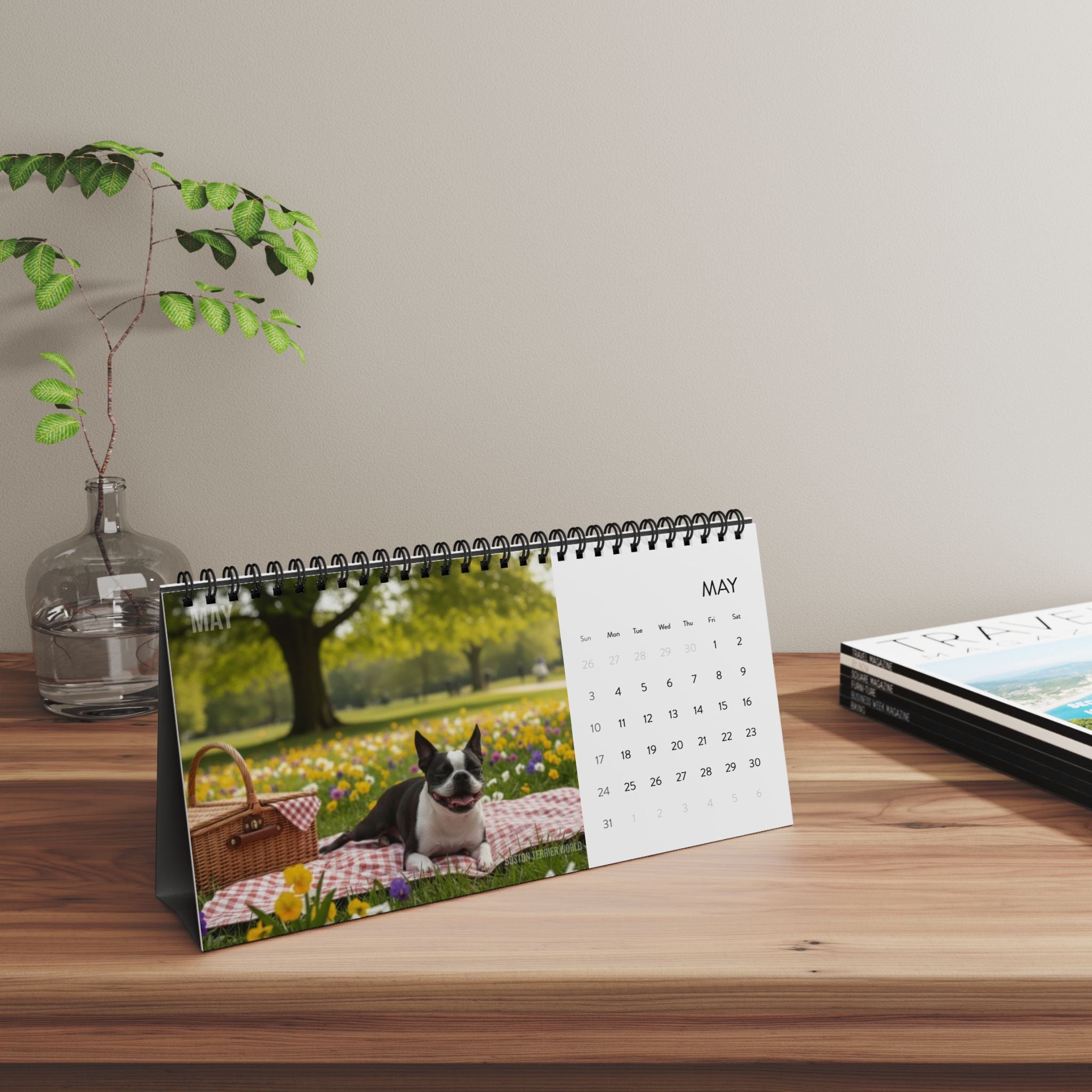 Boston Terrier World 2026 Desktop Calendar
