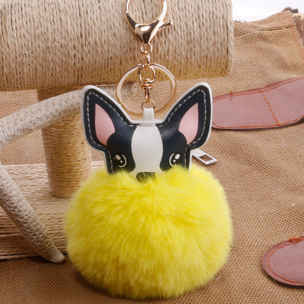 Boston Terrier Feather Puff Keyring