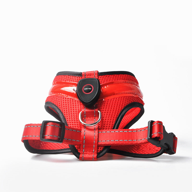 LED Luminous Safety Reflective Dog Harness - USB Rechargeable . Red