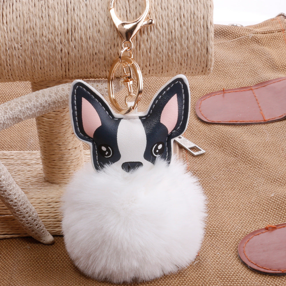 Boston Terrier Feather Puff Keyring