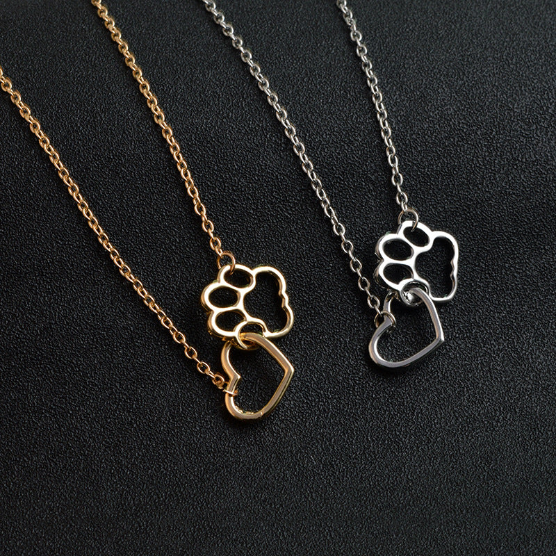 Dog Paw Heart Necklace