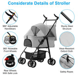 4-Wheels Pet Stroller Foldable Carrier With Removable Liner and Storage Basket