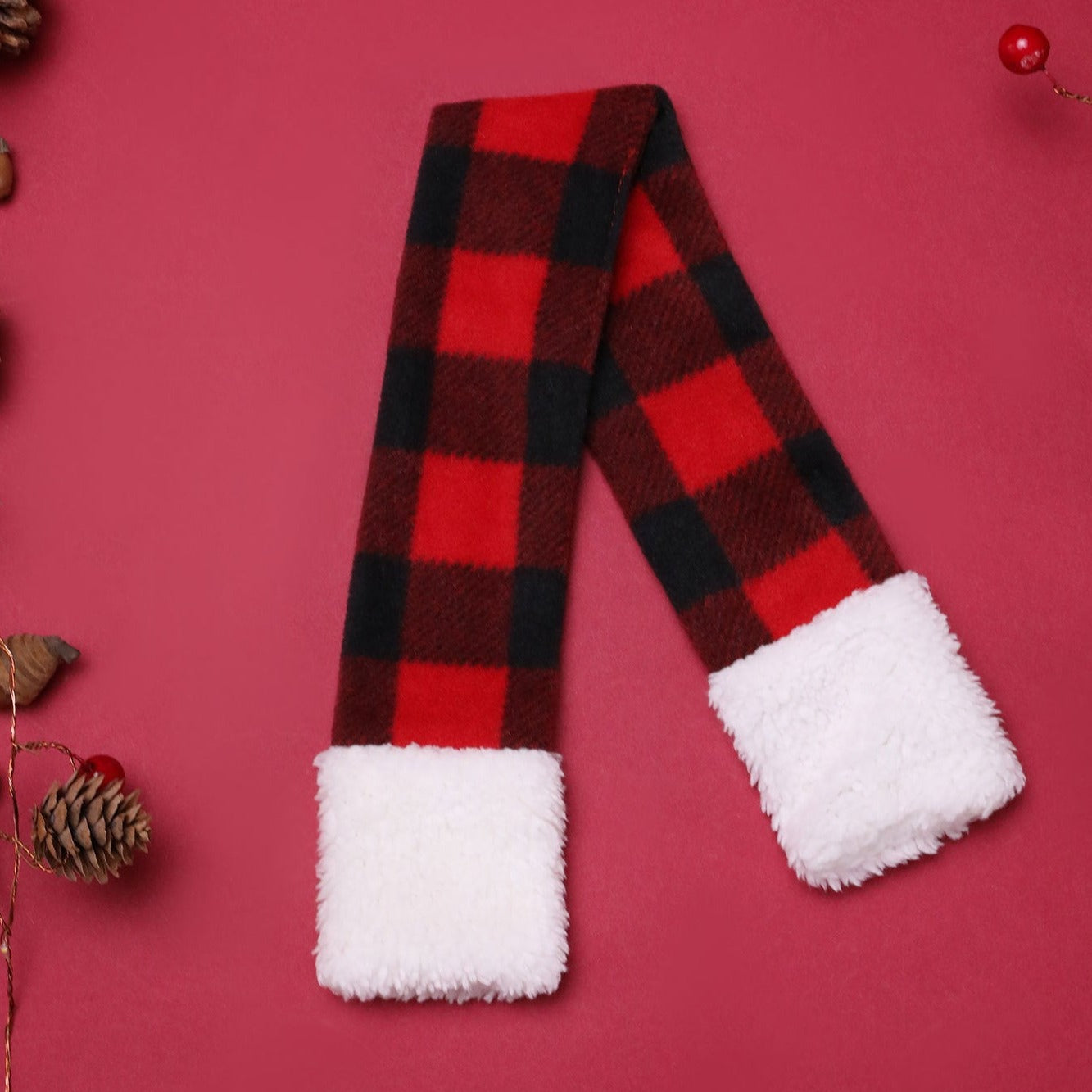 Red And Black Plaid Fleece Dog Scarf
