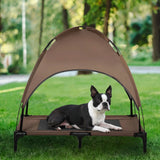 Portable Elevated Dog Bed with Sun Shade Canopy – Outdoor Cooling Pet Cot (36") - Coffee .