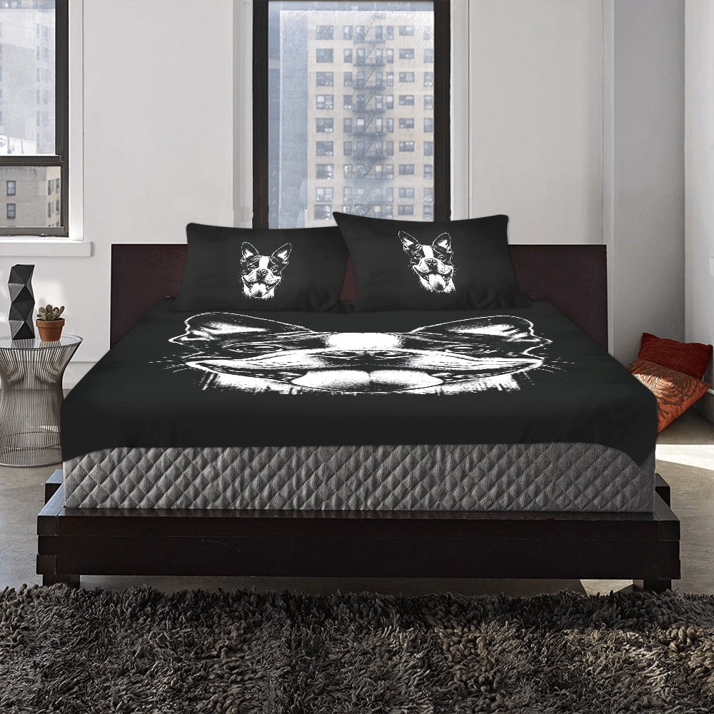 Grungy Boston Terrier Tongue Out 3-Piece Bedding Set