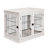 Furniture Dog Crate with Two Open Sides and Lockable Door - White and Black
