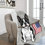 American Flag Boston Terrier Dog Ultra-Soft Micro Fleece Blanket .