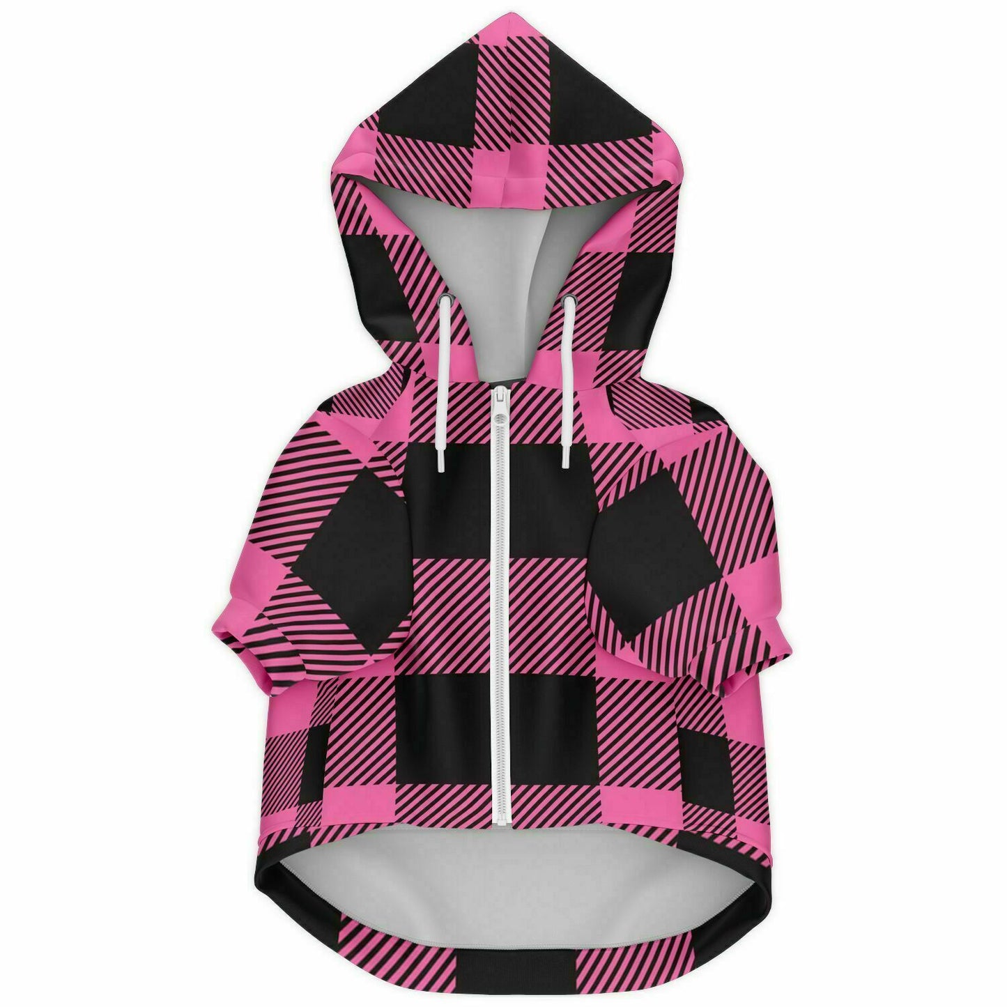 Dog Zip-Up Hoodie - Pink And Black Plaid