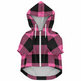 Dog Zip-Up Hoodie - Pink And Black Plaid