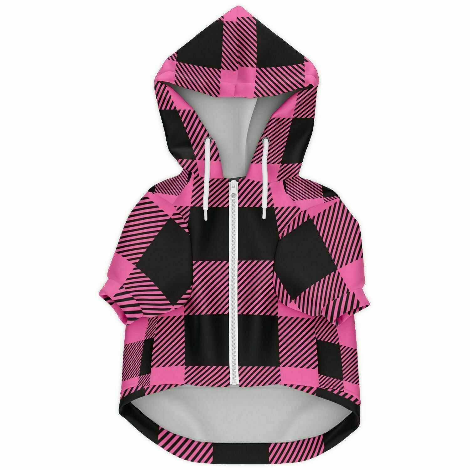 Dog Zip-Up Hoodie - Pink And Black Plaid