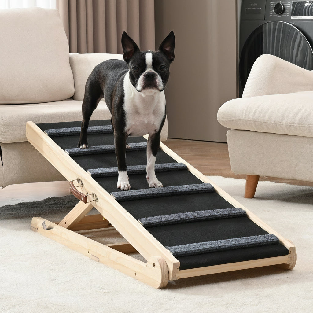 Adjustable Wooden Dog Ramp with 6 Crossbars .