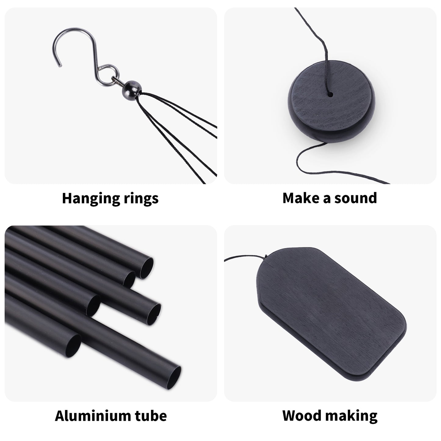 Personalized with Text, Dog Name and Paw Prints - Black Memorial Wind Chimes