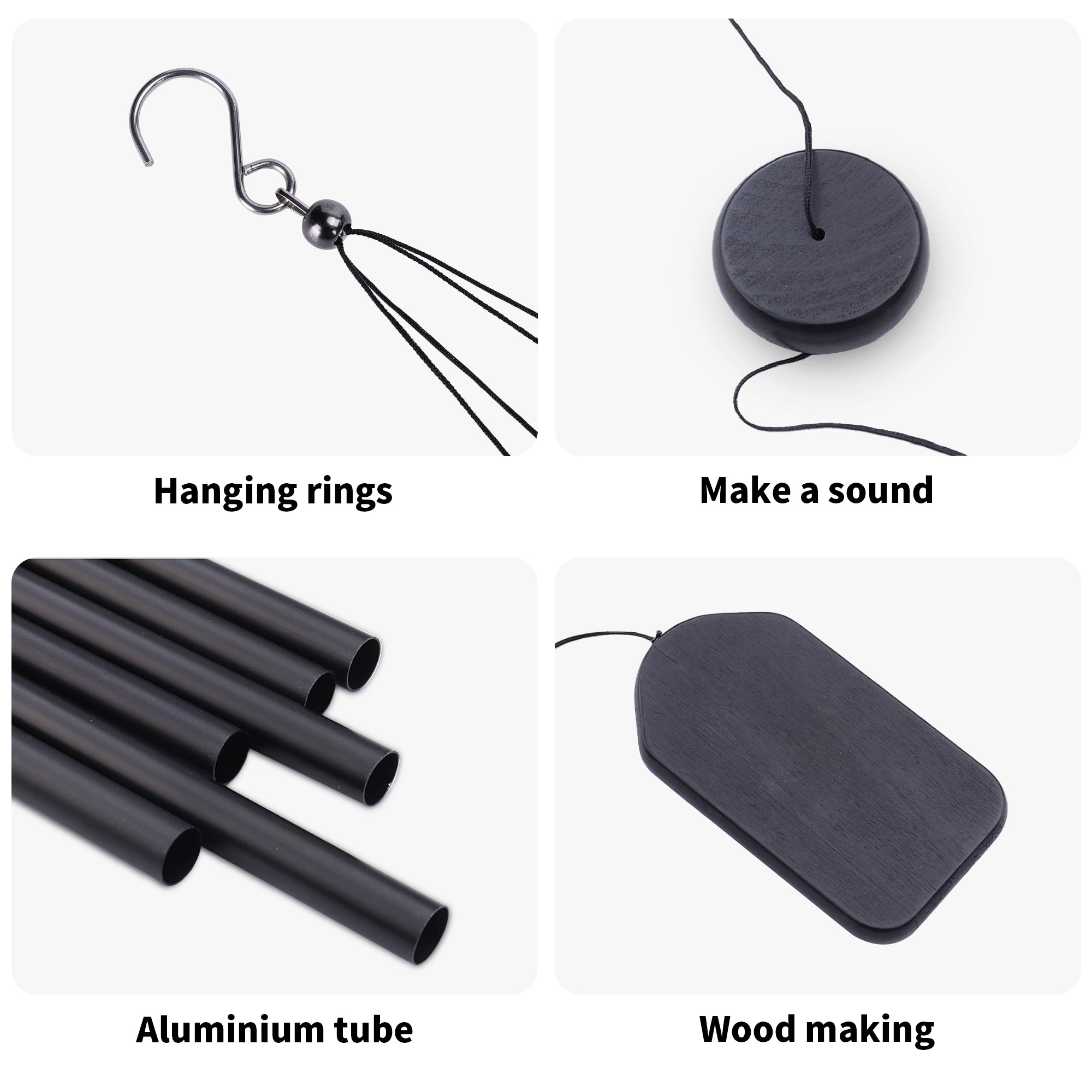 Personalized with Text, Dog Name and Paw Prints - Black Memorial Wind Chimes