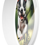 Playful Boston Terrier Puppy Wall Clock