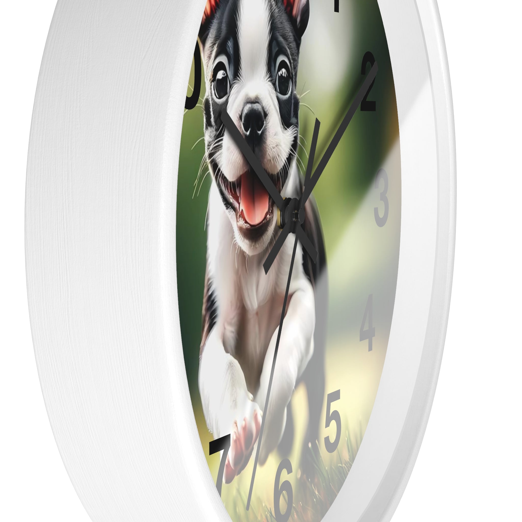 Playful Boston Terrier Puppy Wall Clock