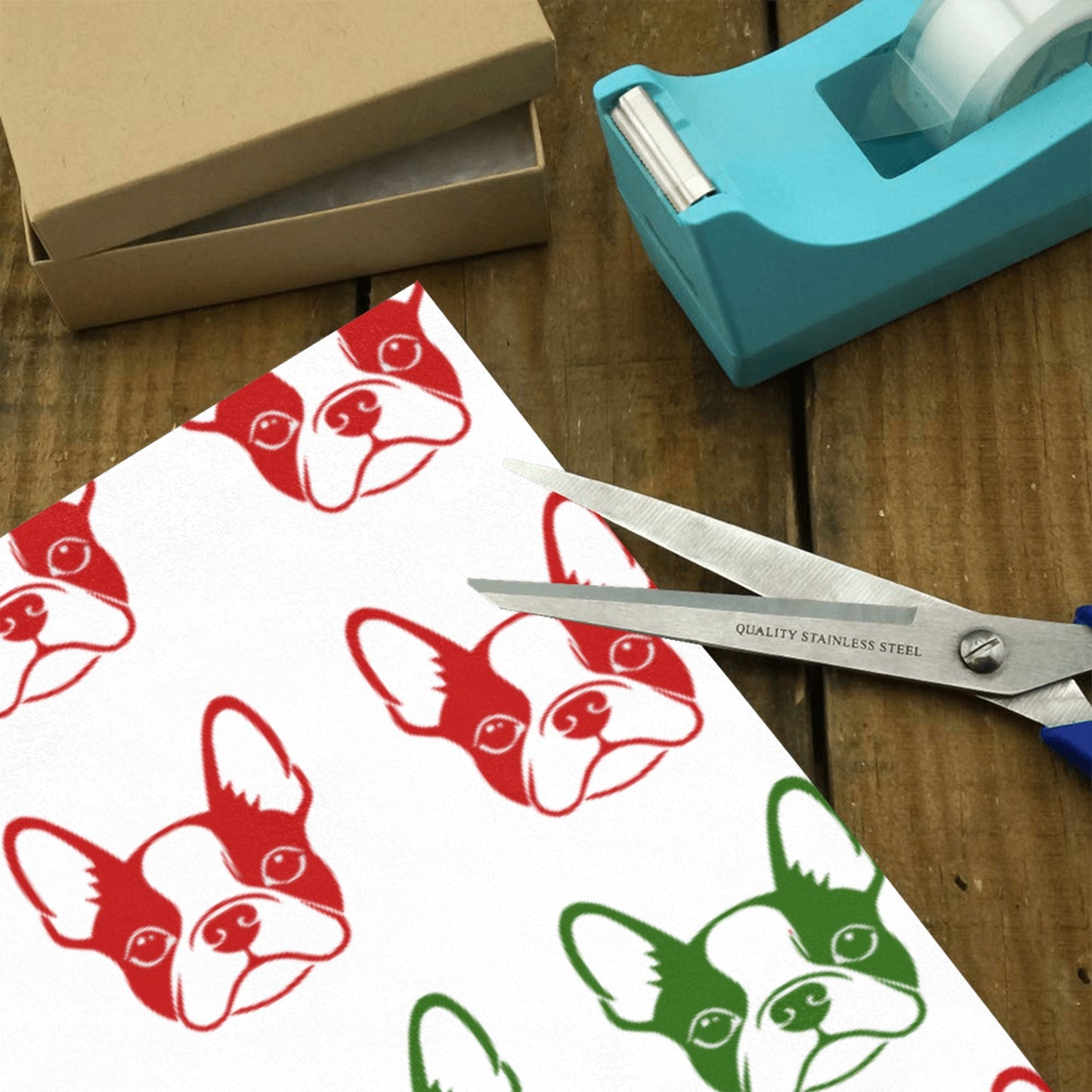 Christmas Boston Terrier Face Pattern Gift Wrapping Paper 58"x 22.8" (1 Roll)