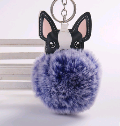 Boston Terrier Feather Puff Keyring