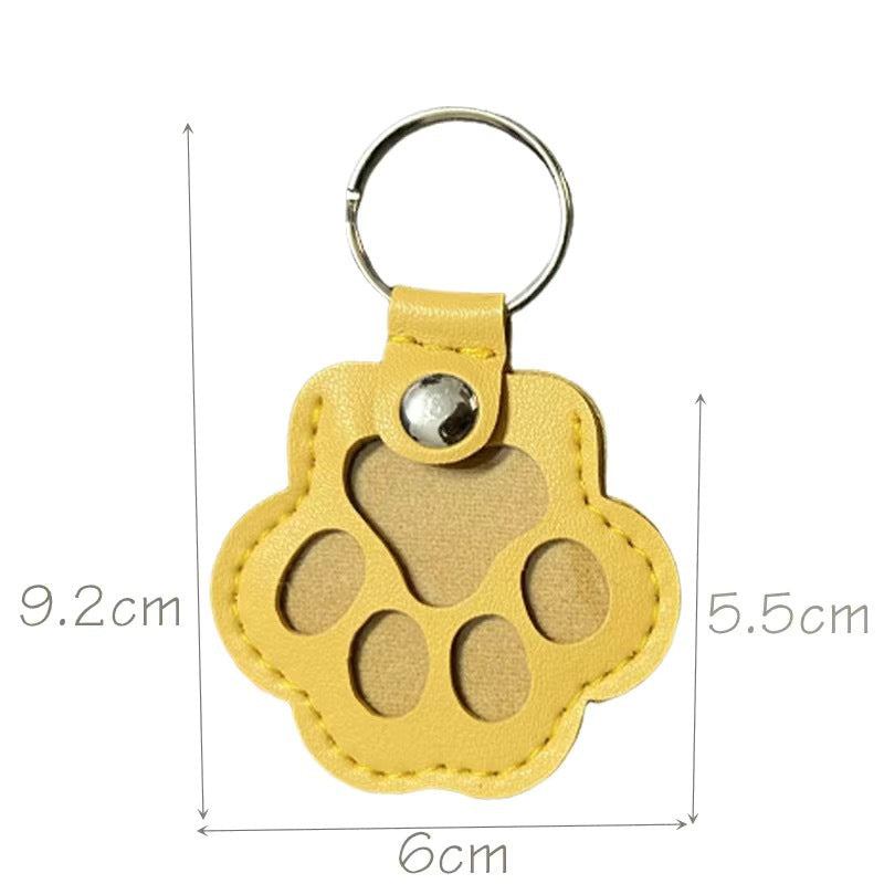 Leather Paw Print Keychain – Creative Pet Hair Keepsake Holder, Dog Paw Memorial Charm Key Ring Gift for Dog Lovers . Beige