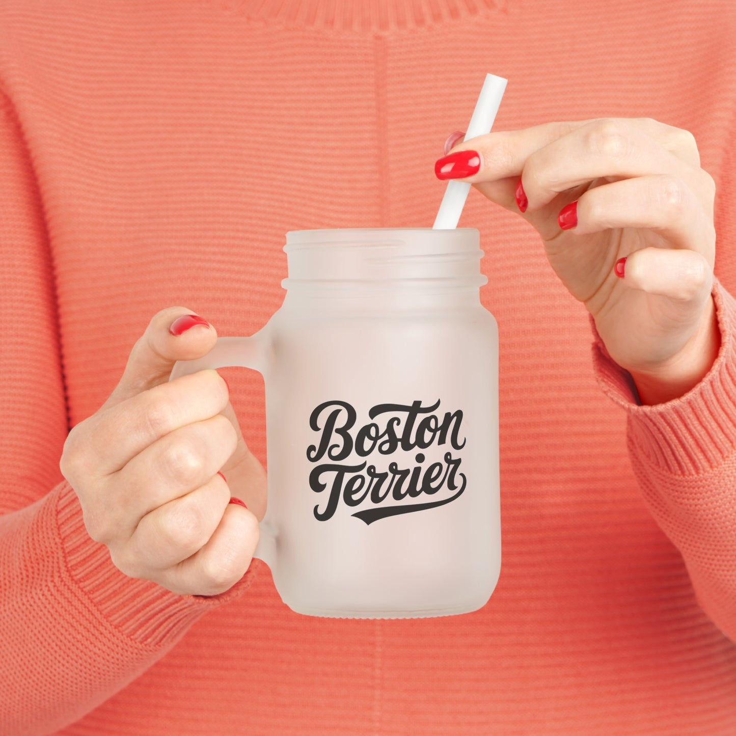 Boston Terrier Mason Jar with Straw