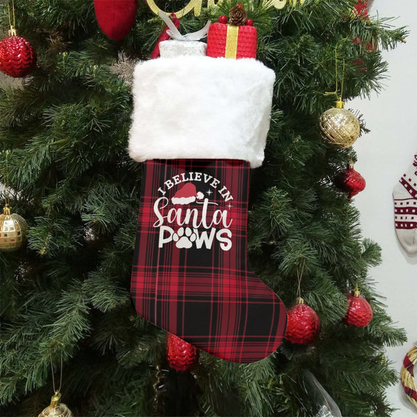 I Believe In Santa Paws Christmas Stocking Socks With Plush Cuff