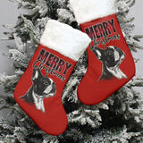 Merry Christmas Stocking Socks With Plush Cuff and Boston Terrier Print