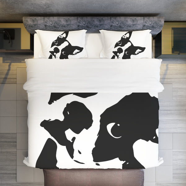 Boston Terrier Head Tilt 4 piece Duvet Cover Set