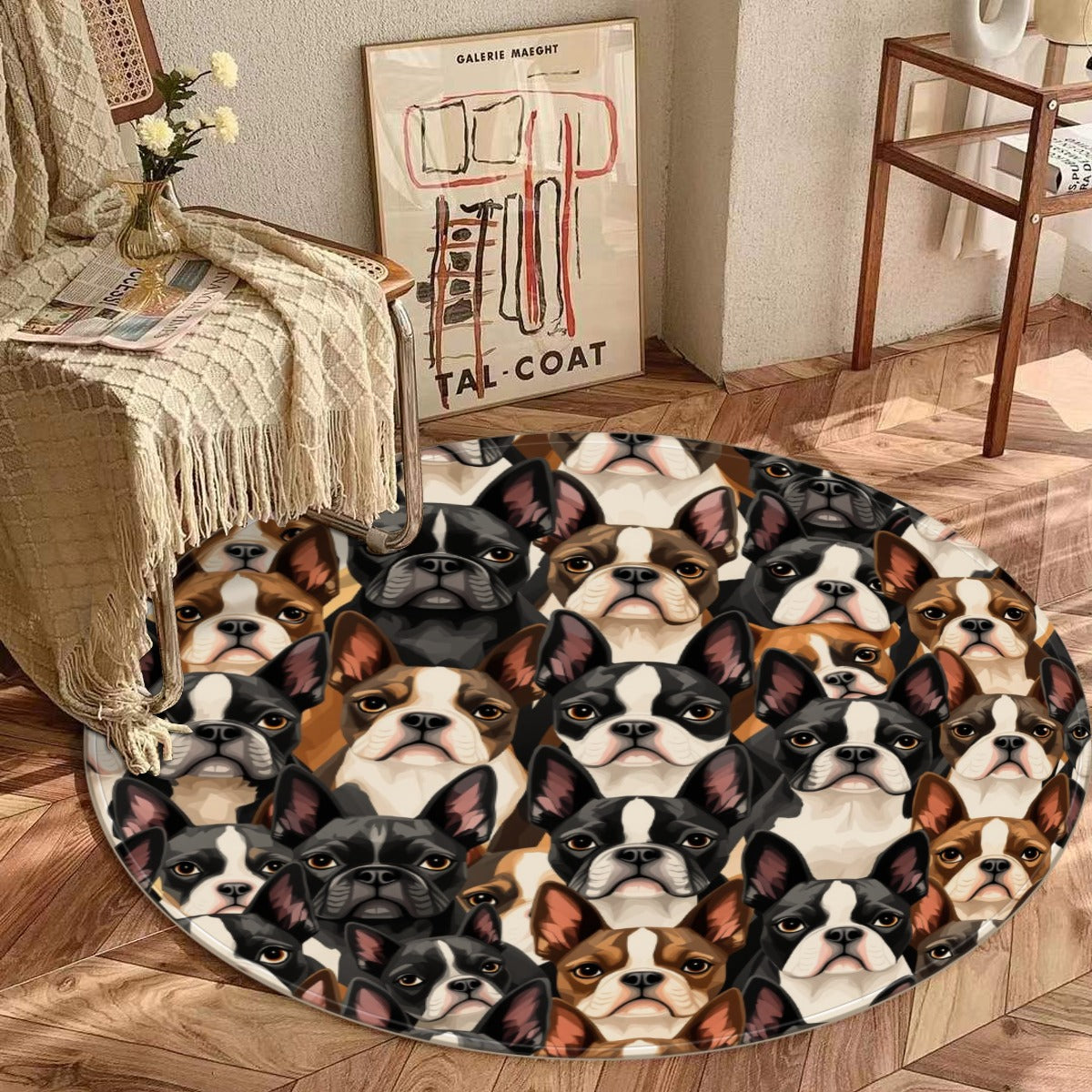 Boston Terrier Dogs Crowd Foldable Round Mat