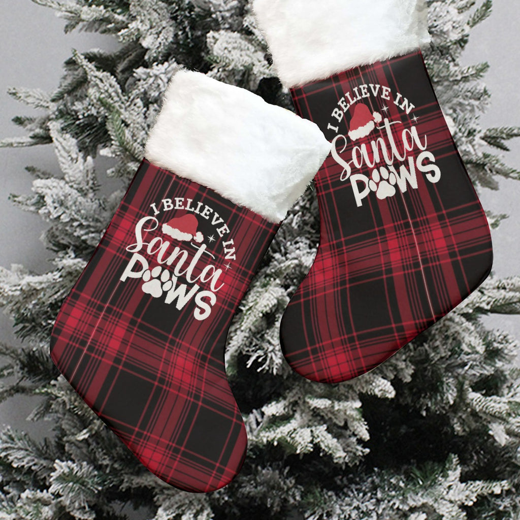 I Believe In Santa Paws Christmas Stocking Socks With Plush Cuff